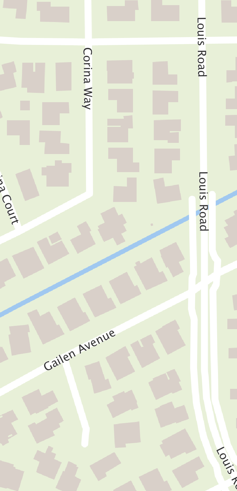 Street-level zoom on the vector basemap with road names repeated along the streets